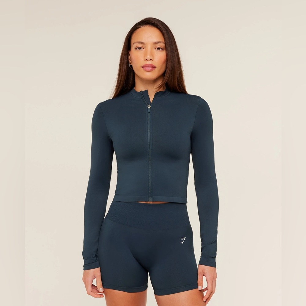 Gymshark Everyday Seamless Full Zip Track Top Small Navy Blue NWT
